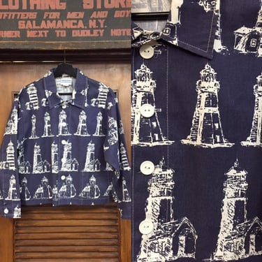 Vintage 1980’s Michigan Rag Co. Lighthouse Print Jacket, Nautical Print, Vintage Top, 80’s Era Style, Vintage Clothing 