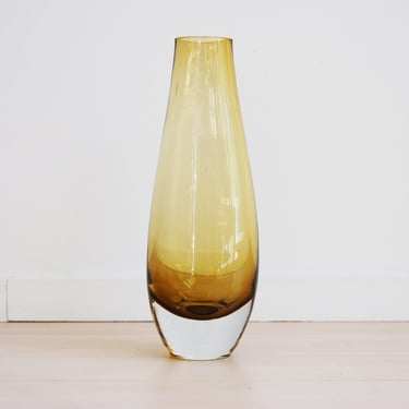 Vintage Amber Murano Glass Tall Vase Hand Blown 
