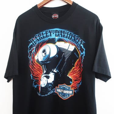 vintage Harley shirt / vintage biker shirt / Y2K Harley Davidson flaming motor Calgary Alberta motorcycle shirt Large 