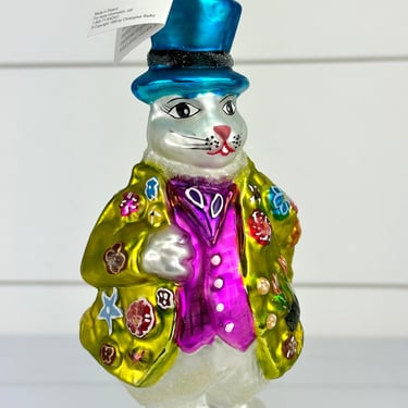 Christopher Radko HOPPER B TOPPER Easter Bunny Tophat Glass Christmas Ornament 
