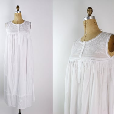 90s White Cotton Summer Slip Dress / Summer White Lingerie / Cotton Lingerie/ Nightgowns / Dressing Gown/ Size S/M 