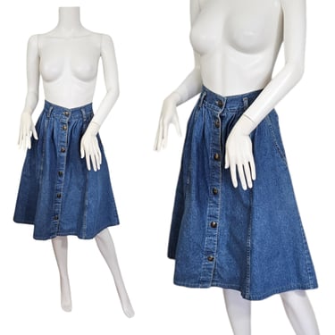 1980s Cherokee Denim A-Line Prairie Skirt I Sz Lrg 