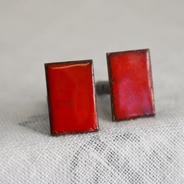 1950s/60s Red Rectangle Enamel on Copper Cuff Links 