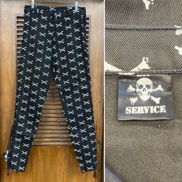 Vintage 1980’s w31 “Lip Service” Cross Bones Cotton Punk Goth Denim Jeans Pants, 80’s Lace Up Pants, 80’s Metal, Vintage Clothing 