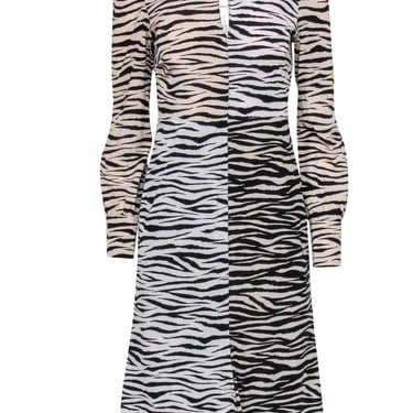 A.L.C. - Zebra Print Mock Neck Long Sleeve Silk Dress Sz 2