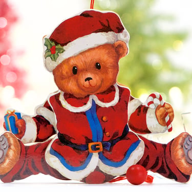 VINTAGE: 6" Vintage Wooden Pull String Bear Ornament - Hanging Doll - Bear Ornament - SKU 15-C1-00035114 