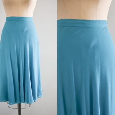 1980s/90s Oleg Cassini Turquise Silk Midi Skirt 