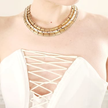 70s Gold Metal Choker in Egyptian Revival Style 