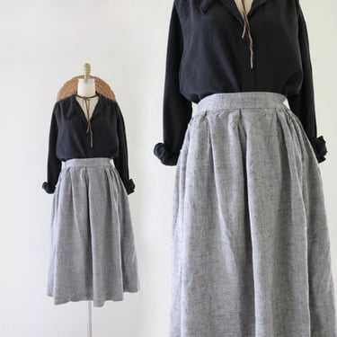 full linen skirt 26-29 - vintage 90s y2k gray natural womens size small minimal eco spring summer skirt 