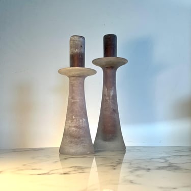 Pair of Cenedese scavo glass candleholders by Antonio da Ros 