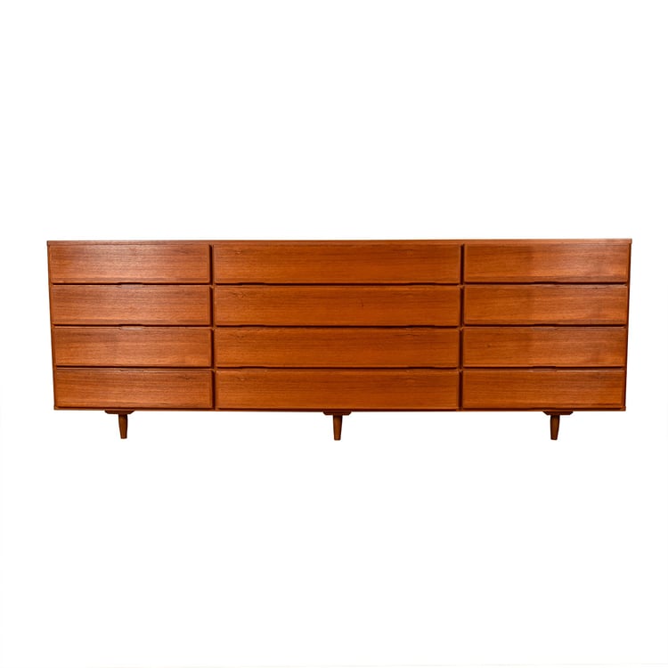 82&#8243; Long Teak Dresser | Sideboard w. Fully Finished Backside + 12 Drawers!