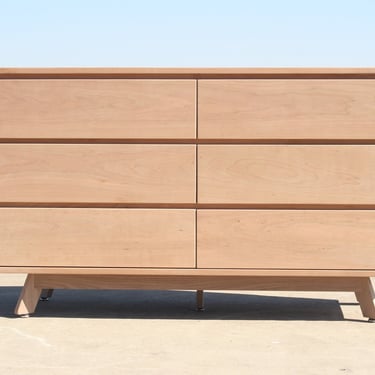 X6320as +Hardwood 6 Drawer Dresser,  Flat Panels, Slanted Feet 60" wide x 20" deep x 35" tall - natural color 