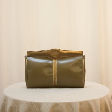 1970s Olive and Gold Leather Cross Body 