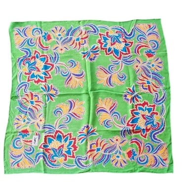 Vintage 70s 80s YSL Scarf Silkprint Square Floral Paisley Green Multicolor Foulard 