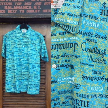 Vintage 1960’s Vacation Names Cotton Short Sleeve Hawaiian Shirt, Deadstock, Tropical, Beach Vacation, 60’s Style, Vintage Clothing 