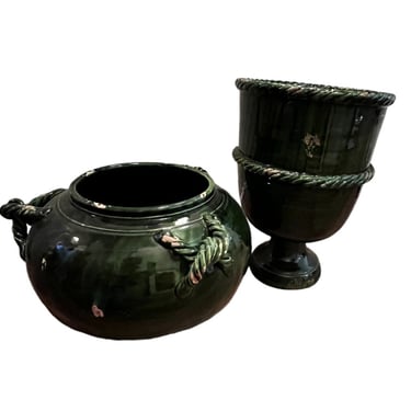 Set of Two Green Ceramic Planter Vases B239-22