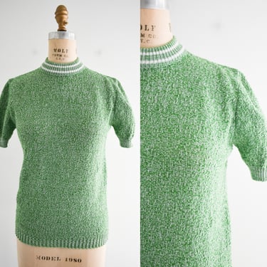 1960s/70s Green and White Marled Sweater 