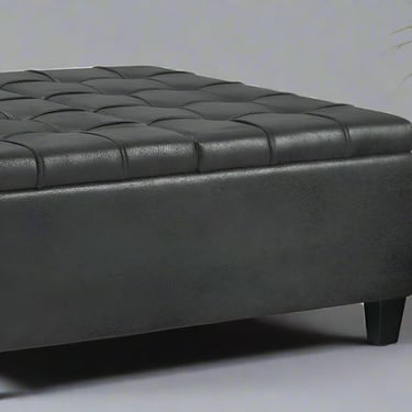 Harrison 36&quot; W Storage Ottoman in Distressed Black Vegan Leather FFW258-675