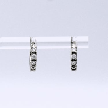 90's CZ sterling huggie hoops, elegant China 925 silver clear cubic zirconia bling earrings 