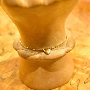 Vintage 14K Gold Heart Baby Charm Bracelet, Box Link Chain, Tiny Yellow Gold Heart, Tiny 585 Bracelet, 5 1/2