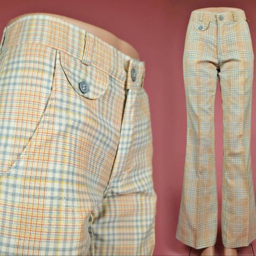 1970s pastel plaid pants. Novelty vintage. Spring colors. By Hot Dogs! S/XS 
