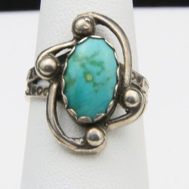 Vintage Sterling Silver & Turquoise Ring Swirl Arrow Design Southwestern Sz 5.75 