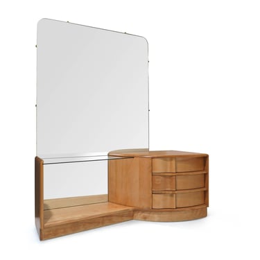 Heywood Wakefield Sculptura Maple Vanity with Mirror