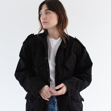 Vintage Black Heavyweight Unisex Cotton Four Flap Pocket Utility Double Layer Jacket | M | 