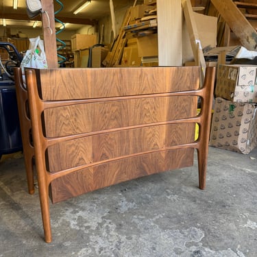In process: William Hinn Sculpted Walnut 4-Drawer Dresser – Made in Sweden, c. 1950s