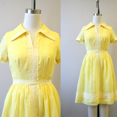 1960s Carlye Yellow Voile Dress 