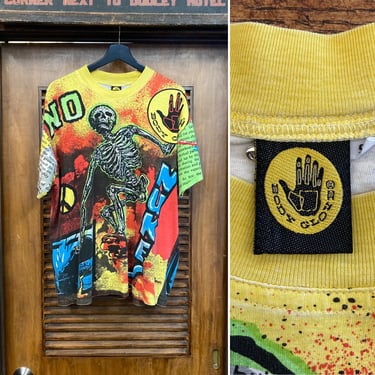 Vintage 1980’s Dated 1988 “Body Glove” No Nukes Skeleton Skater AOP Skateboard T-Shirt, 80’s Tee Shirt, 80’s Streetwear, Vintage Clothing 