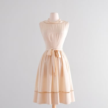 Vintage 1950's Ecru Silk Dress by Dynasty / XS