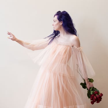 1980s Peach Tulle Gown | Murray Arbeid 