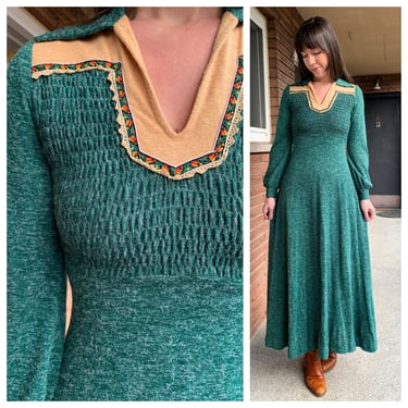 70s Jody T green maxi dress 