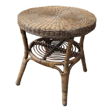 COMING SOON - Vintage Round Topped Woven Rattan and Bamboo Side Table