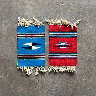 Vintage Pair of Mexican Saltillo Woven Wool Mats 