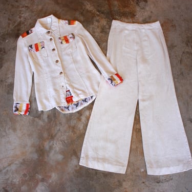 70s Mod Western Two Piece Shirt and Flared Pants Set Size XS 
