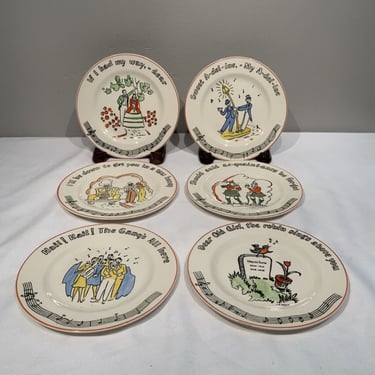 6 Vintage 1940s Songs Fondeville New York Americana Cabinet Plates, decorative colors plates, gifts for musical lovers, wall plate decor 