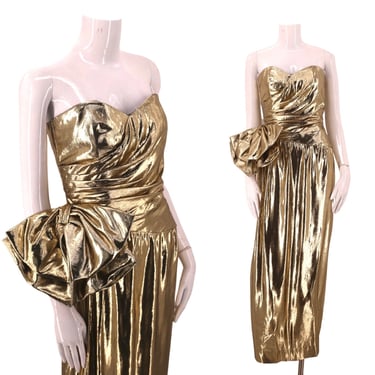 80s liquid gold gown 8, vintage 1980s Lillie Rubin lurex cocktail dress, 80s glam evening dress M 