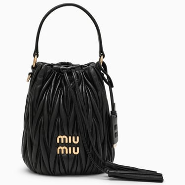 Miu Miu Black Matelassé Small Leather Bucket Bag Women