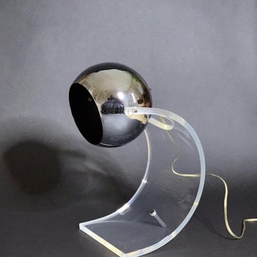 MCM 1970s Robert Sonneman Acrylic Lucite Chrome Eyeball Desk Lamp 