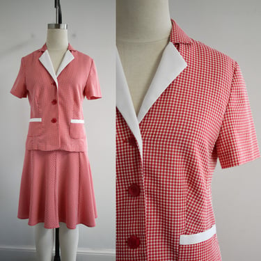 1970s/80s Red Checked Blouse and Skirt Set 