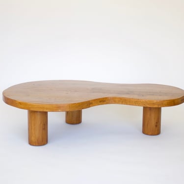 French Oak Free Form Organic Edge Coffee Table Massive Legs  