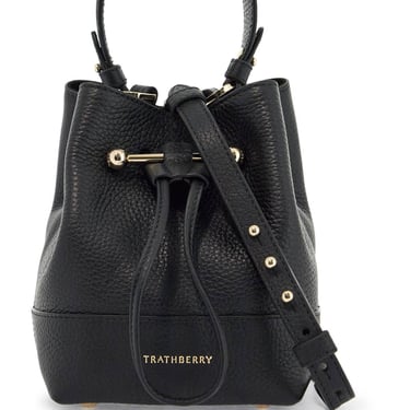 Strathberry Black Calfskin Bucket Bag With Hammered Finish And Drawstring Closure Women