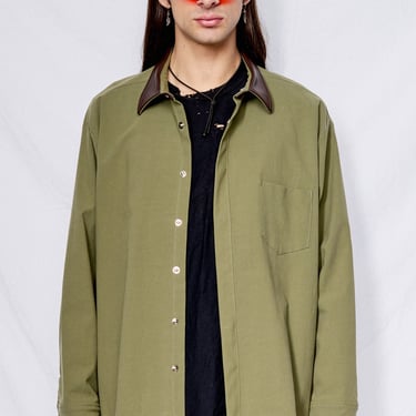 Army Green Twill Two Tone Loose Snap Shirt