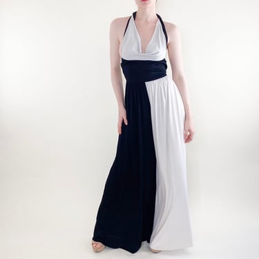 Vintage Donald Brooks Black White Halter Jumpsuit 