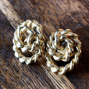 Vintage Rope Cluster Earrings Gold Tone Metal Fashion Jewelry 1980s Preppy Style 