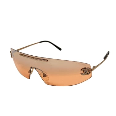 Chanel Orange Rhinestone Visor Rimless Sunglasses