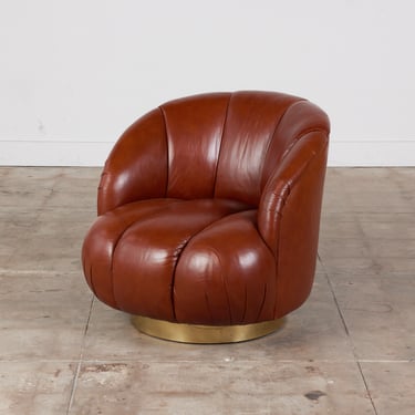 Karl Springer Style Leather Swivel Chair 