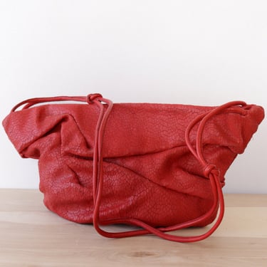 Scrunchy Red Leather Crackle Purse